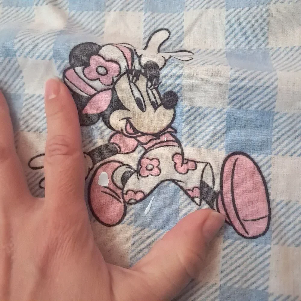 Disney Minnie Mouse twin flat sheet gingham plaid blue white fashion cotton 90s